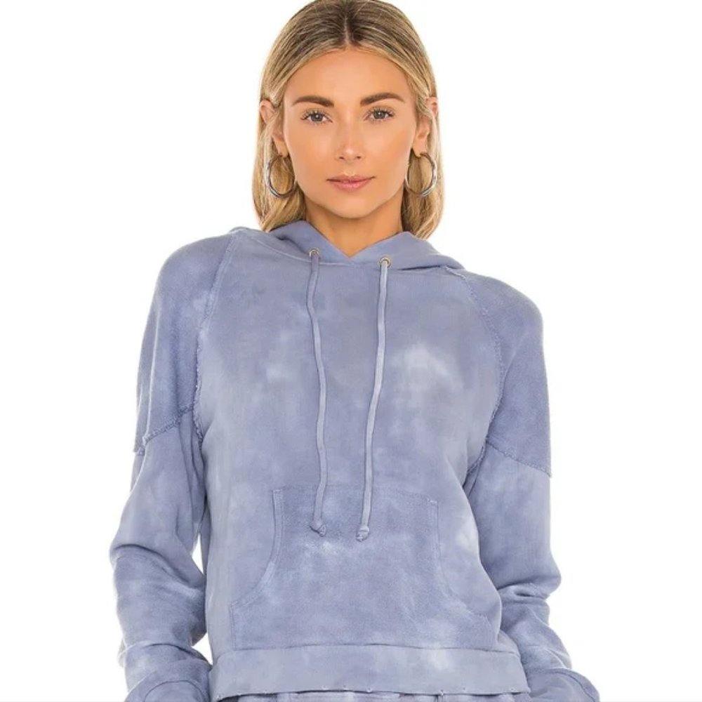 UNWORN. LoveshackFancy Anaros Tie Dye Hoodie in Washed Denim